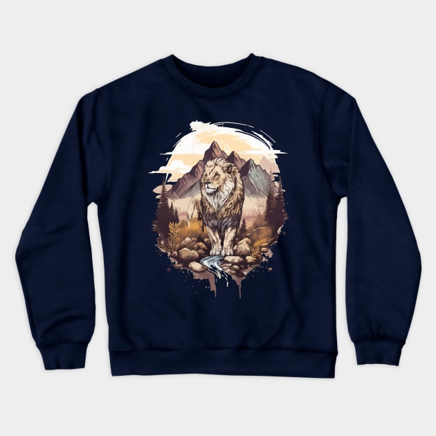 Lion in mountain Crewneck Sweatshirt by FunnyZone